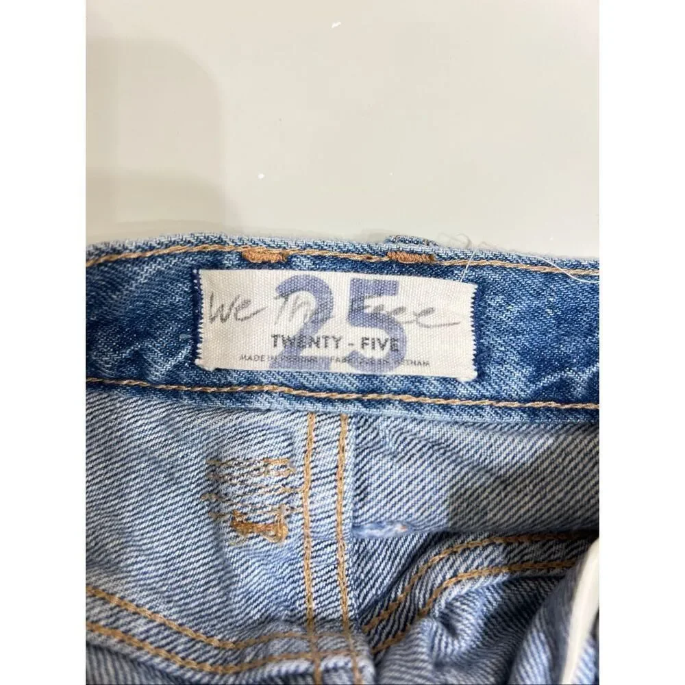 Free People We The Free Women's Button Fly Distressed Denim Shorts Blue Size 25